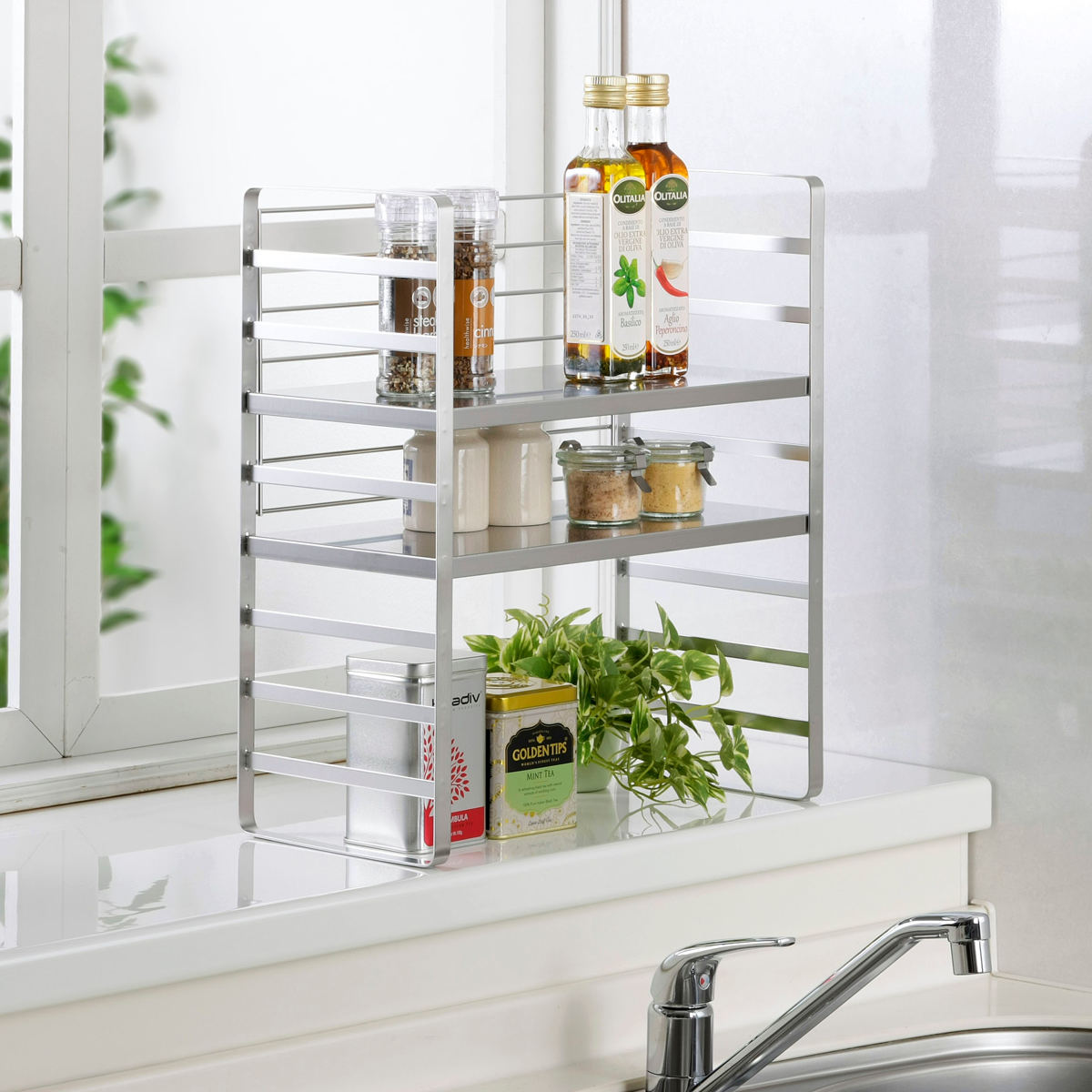 下村企販 キッチンラック 幅40cm オールステンレス 頑丈 出窓ラック