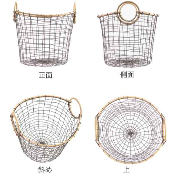 ちどり産業 ワイヤーバスケット 籐のカゴ 直径33×高さ22cm