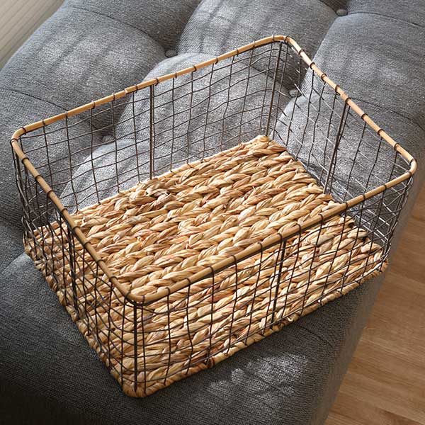 ちどり産業 ワイヤーバスケット 籐のカゴ 幅44×奥行32×高さ20cm