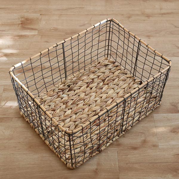 ちどり産業 ワイヤーバスケット 籐のカゴ 幅44×奥行32×高さ20cm