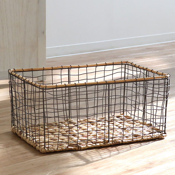 ちどり産業 ワイヤーバスケット 籐のカゴ 幅44×奥行32×高さ20cm