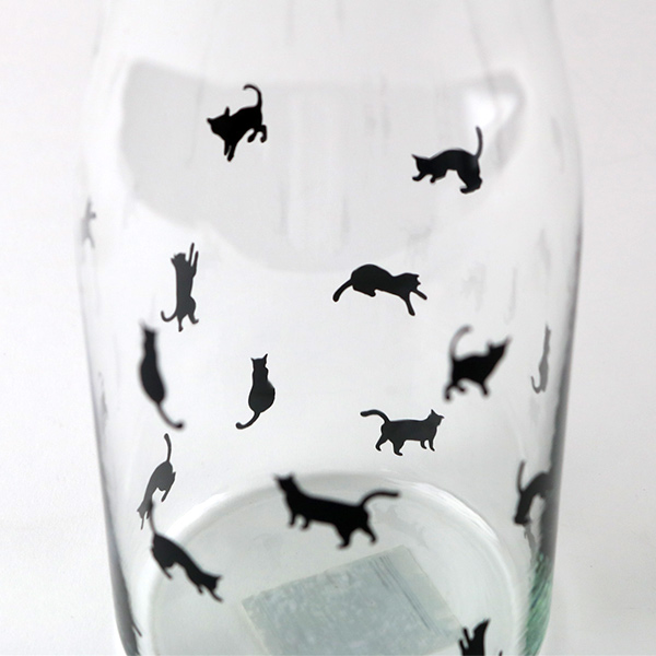 ピッチャー 900ml 冷水筒 黒猫 スリム 水差し ガラス製 （ 麦茶ポット 