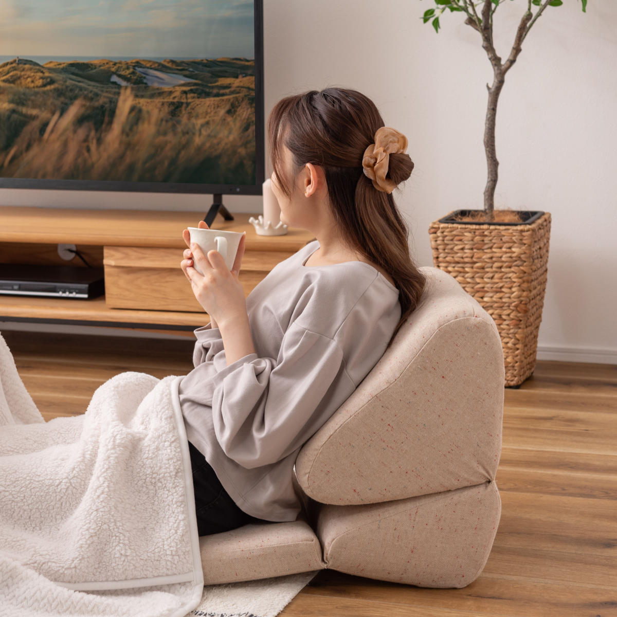 TV枕 テレビ枕 幅46cm 折り畳み 座椅子 座いす ファブリック素材 