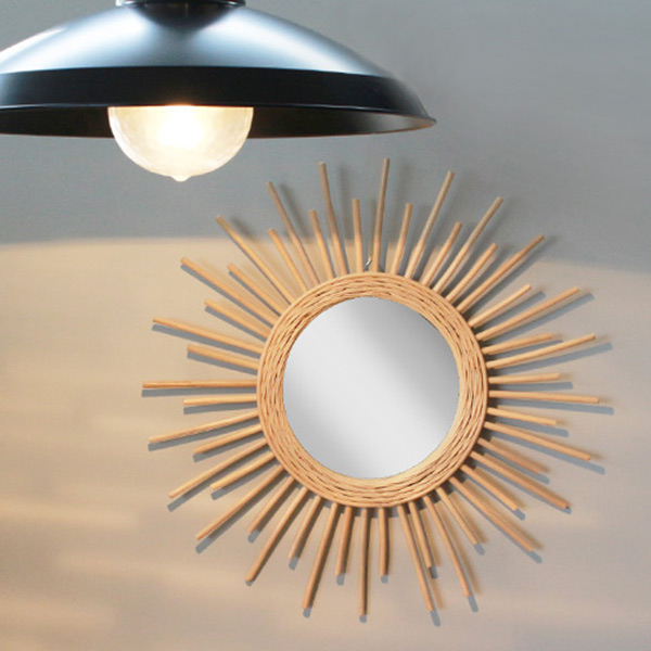 ミラー 幅60cm ラタン 籐 かがみ 鏡 ウォールミラー 壁掛け おしゃれ