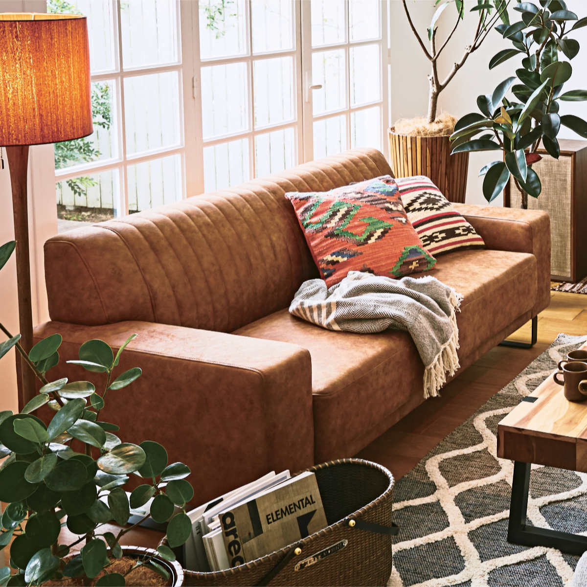 東谷 ソファ 2人掛け 幅182cm レザー調 アンティーク調 （ 開梱設置 3