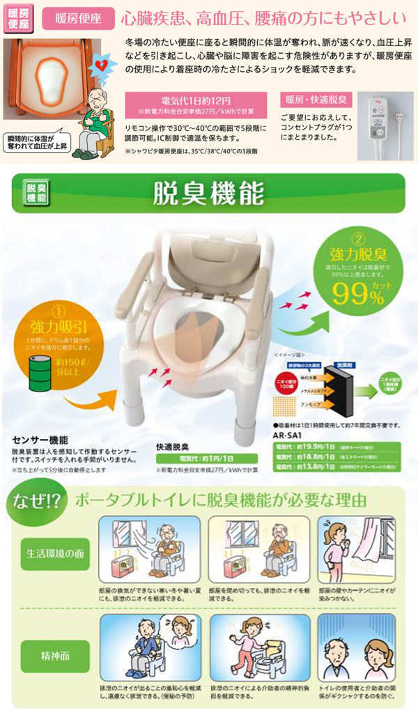 ポータブルトイレ 暖房便座 高さ49cm 快適脱臭 ちびくまくん 介護用 FX