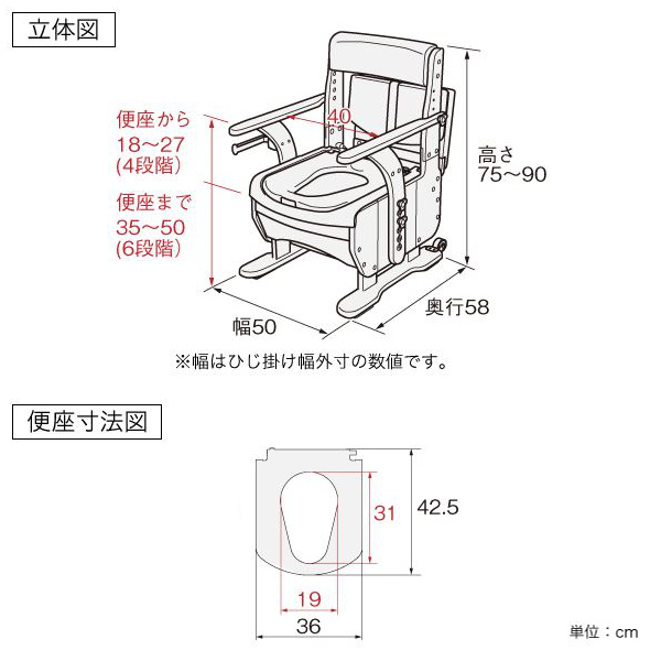 ポータブルトイレ ソフト便座 家具調セレクトR ノーマル ひじ掛け