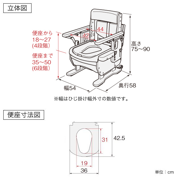 ポータブルトイレ 標準便座 家具調セレクトR はねあげ ひじ掛けタイプ