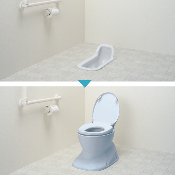 リフォームトイレ 和式トイレ用 標準便座 段差なし 工事不要 据置式 サニタリエース HG 介護用品 （ 洋式便座 方向転換 和式トイレ フタ 簡易 設置 介護 ）_3