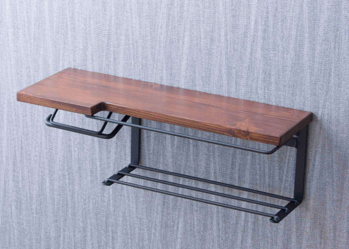 トイレットペーパーホルダー 棚付 天然木 ストックタイプ 幅44cm