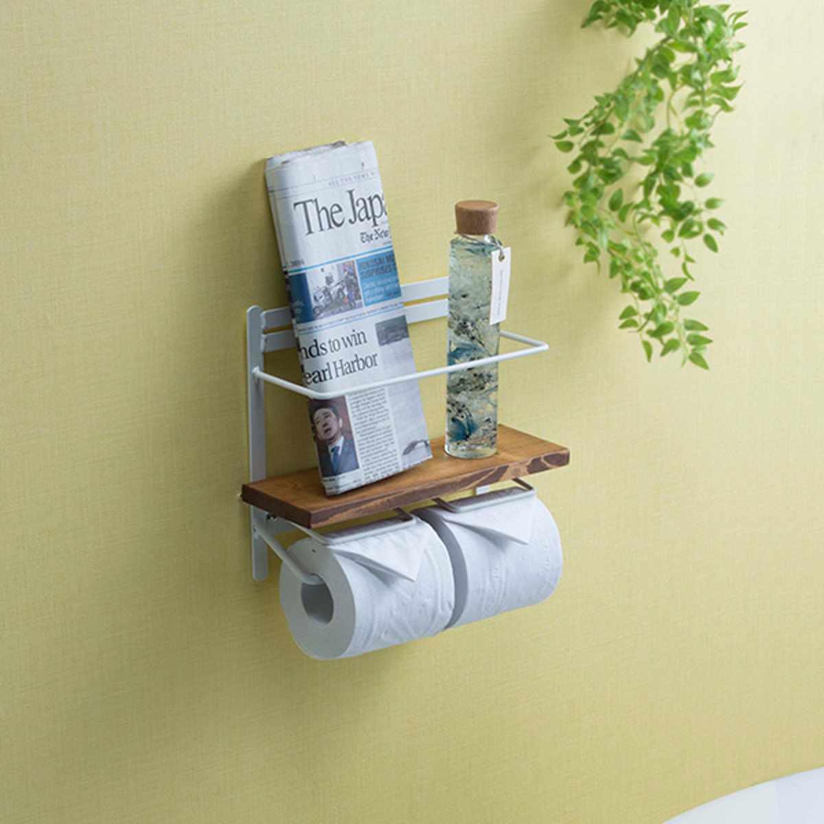 トイレットペーパーホルダー 棚付 天然木 ダブルハイタイプ 幅28.5cm