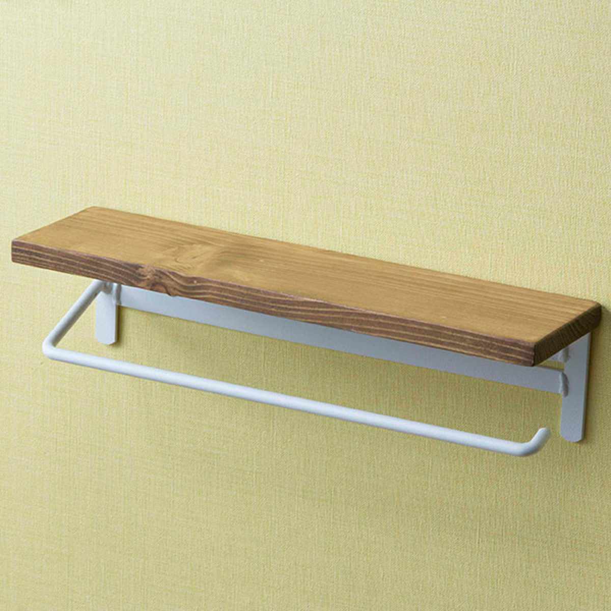 タオルハンガー 棚付 ヴィンテージ調 天然木 幅36cm ダークブラウン