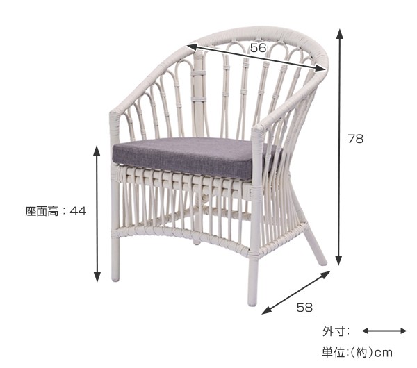 籐 パーソナルチェア クッション付 ホワイトラタン 座面高44cm