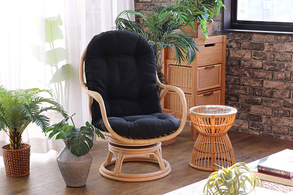 籐 回転アームチェア クッション付 ラタン製 座面高45cm （ ラタン