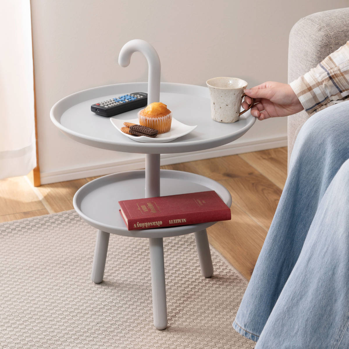 東谷 サイドテーブル 高さ55cm ステッキ 持ち手 2段 傘 ソファサイド