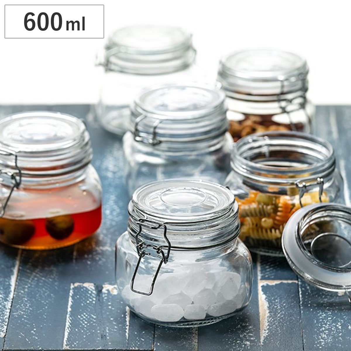 MegRyan　 WECK ガラス保存容器 6個セット パッキン・グリップ 保存容器 600ml ガラス製 パッキン付き 密閉ガラス容器 （ 保存びん