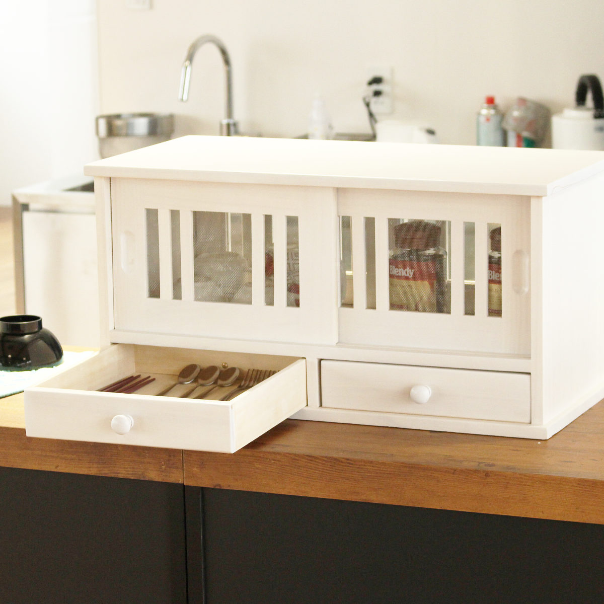 谷村実業 カウンターラック 桐製 幅60cm はい帳 両面引き戸 （ 蠅帳 蝿