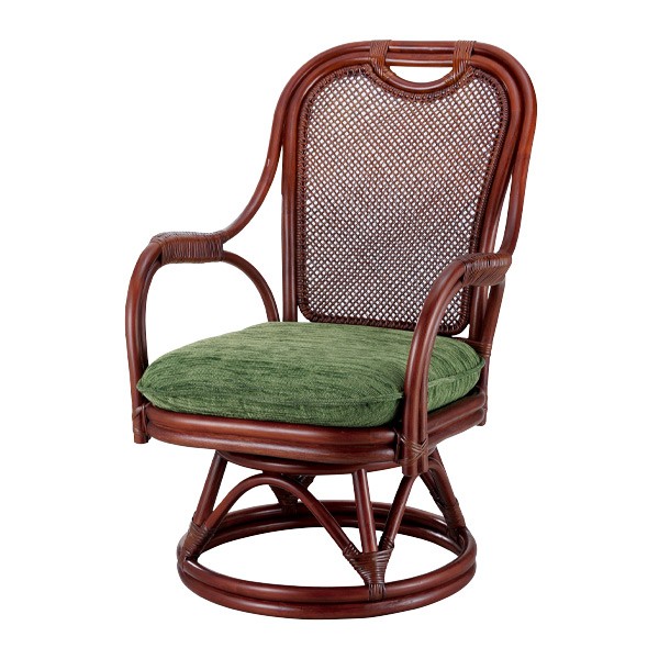 ラタン製スイベル座椅子 籐 回転座椅子 クッション付 シィーベルチェアー 座面高38cm （ ラタン