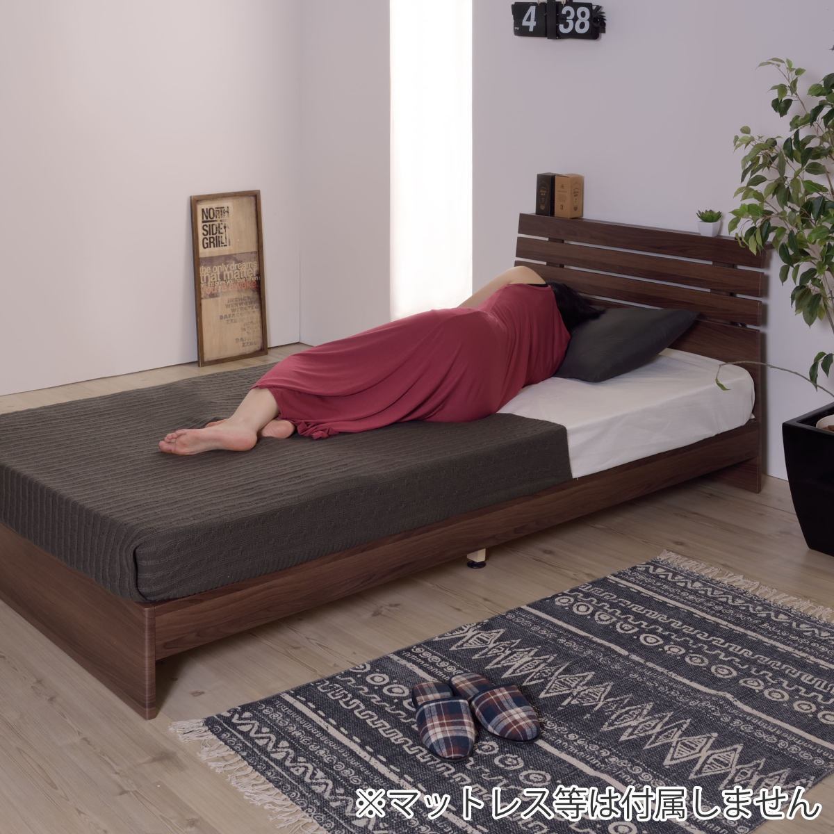 ベッド シングル 木製 すのこ コンセント付き ヘッドボード ベッド下