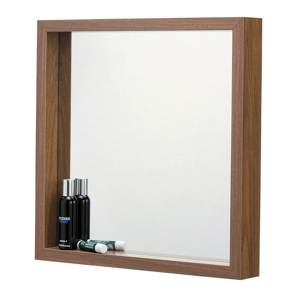 ミラー 幅42cm 壁掛け 鏡 ウォールミラー 木製 かがみ ボックス 正方形 飛散防止 （ カガミ 姿見 壁掛け鏡 壁掛けミラー ）