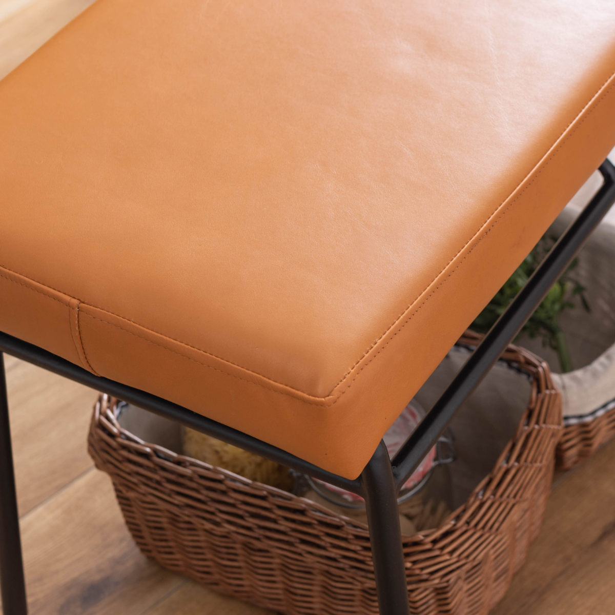 東谷 ベンチ 幅118cm レザー 本革 スチール ダイニングベンチ （ 椅子