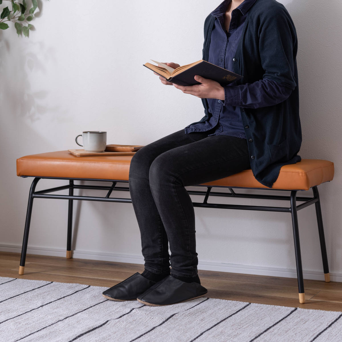 東谷 ベンチ 幅118cm レザー 本革 スチール ダイニングベンチ （ 椅子