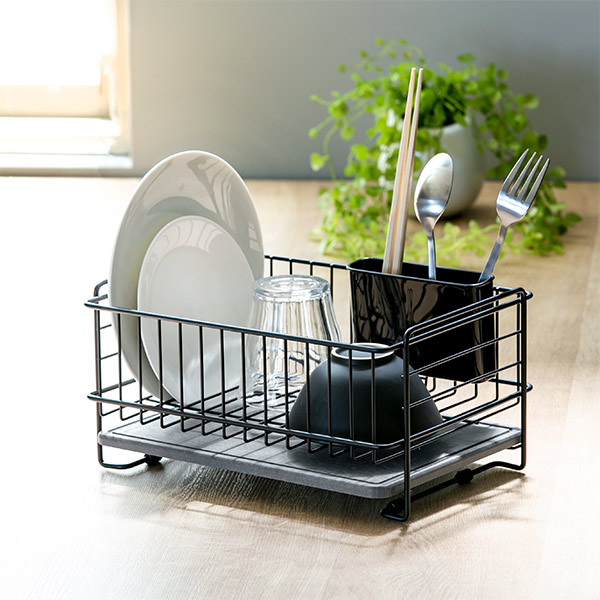 水切りラック 食器乾燥ラック ステンレス製 大容量 珪藻土水切りマット付き パール金属 水切りかご ミニ 珪藻土プレート カトラリーポケット付き