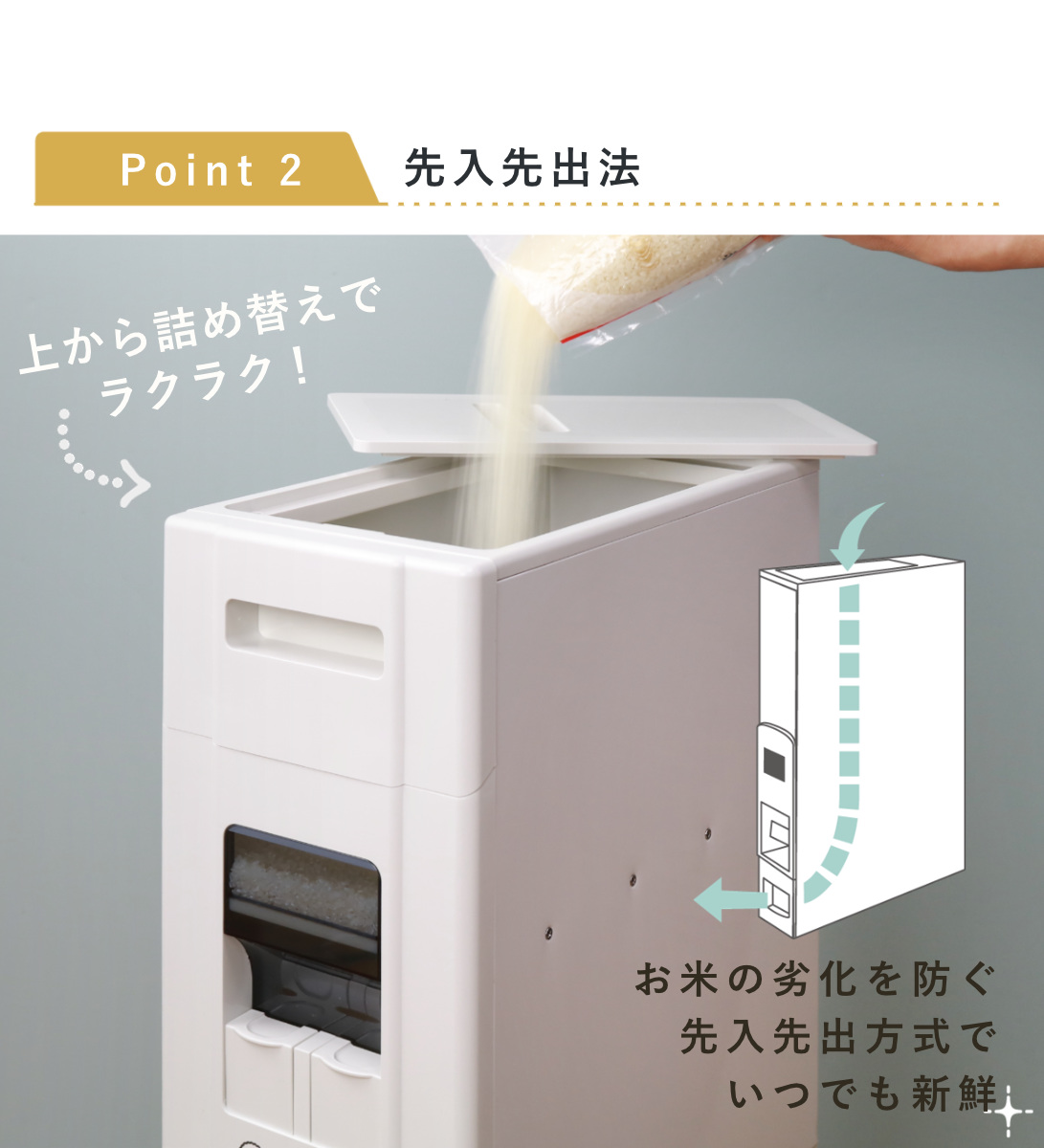 米びつ 1合計量 5kg用 無洗米対応 コンパクトライスディスペンサー 6kg