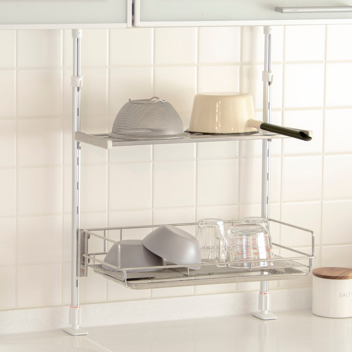 収納ラック つっぱり水切りバスケット 幅45cm （ シンク上 水切り