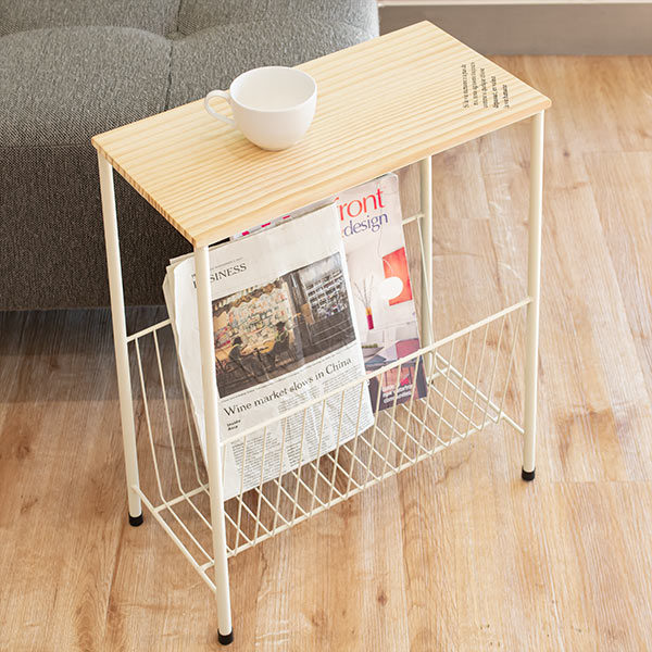 東谷 サイドテーブル 高さ50cm マガジンラック 木製 スチール ラック