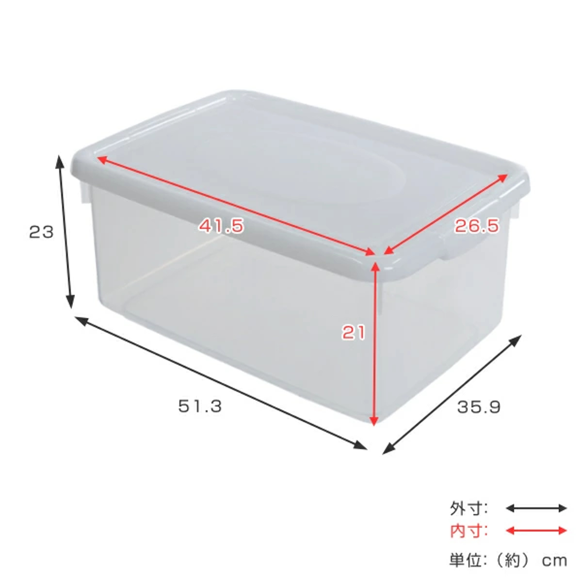 サンコープラスチック 収納ケース 幅35.9×奥行51.3×高さ23cm フタ付き