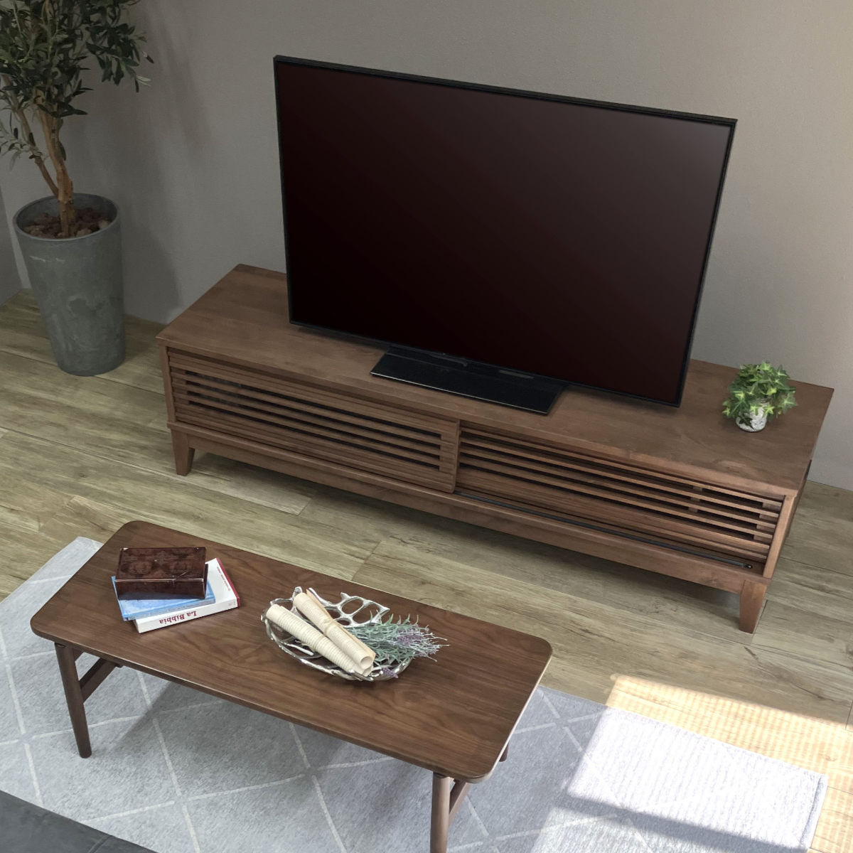 吉桂 テレビ台 幅160cm ローボード ルーバーデザイン アルダー材 