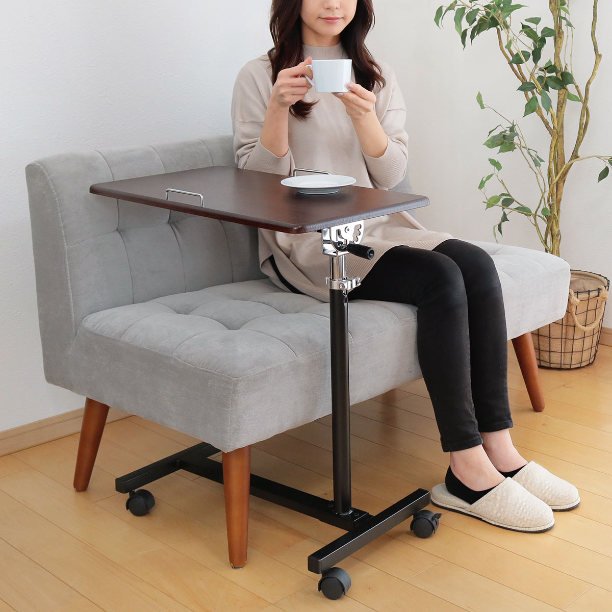 サイドテーブル 高さ64〜98.5cm 角度調整 高さ調整 キャスター付き