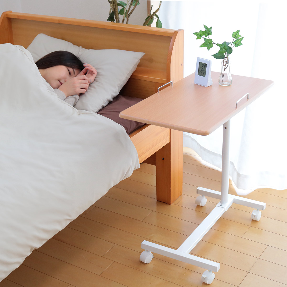サイドテーブル 高さ64〜98.5cm 角度調整 高さ調整 キャスター付き