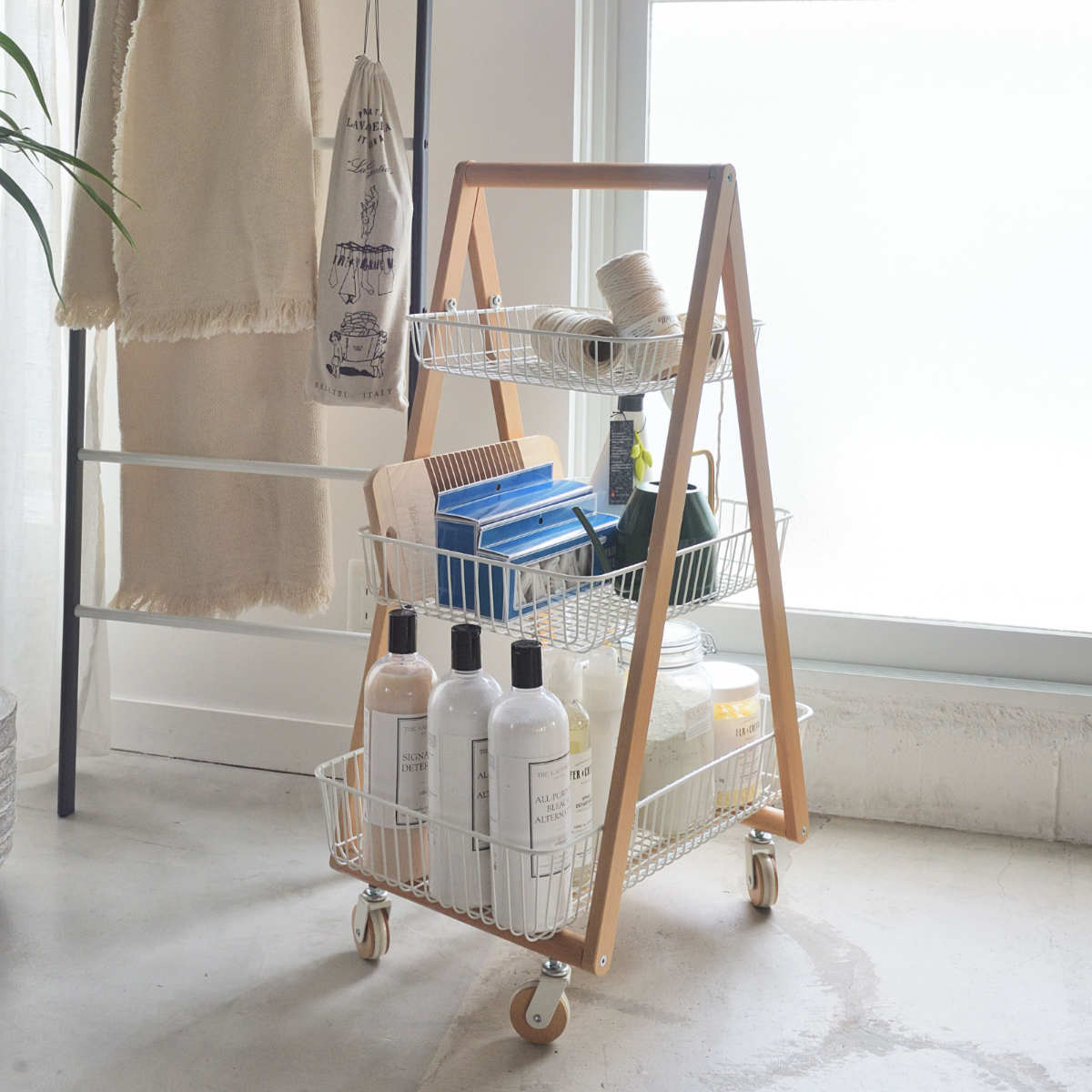 バスケットワゴン 幅55cm 3段 ワイヤーカゴ ナチュラルデザイン Sylph