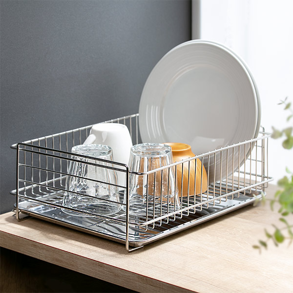 パール金属 水切りラック どこでも置けるトレー付き ステンレス製