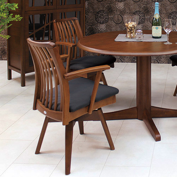 ダイニングチェア 回転式 座面高43cm 奥行53.5cm アームチェア 天然木