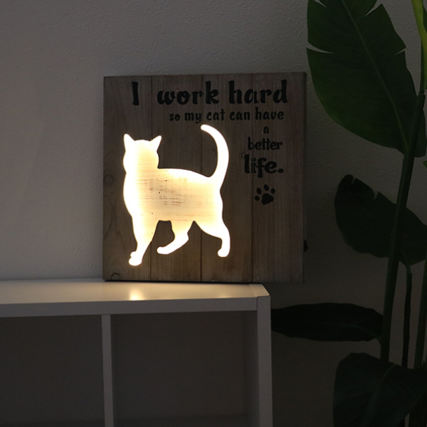 照明 ウェルカムボード LED サインボード 木製 キャット （ メッセージ