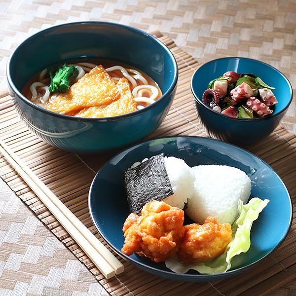 どんぶり 19cm 藍彩 プラスチック 麺鉢 皿 食器 山中塗り 日本製 （ 食