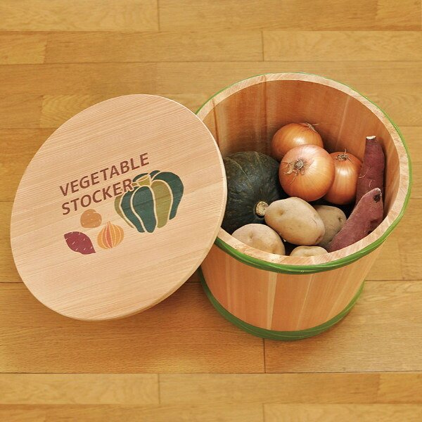 野菜ストッカー 木製 樽型 ベジタブルストッカー