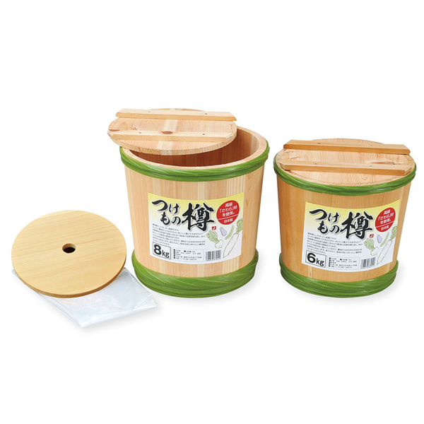 漬物ダル 6kg 木製 さわら 漬物桶 押しふた 袋付き （ つけもの樽 漬物