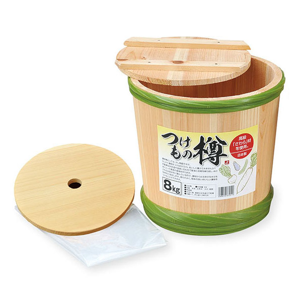 漬物ダル 8kg 木製 さわら 漬物桶 押しふた 袋付き （ つけもの樽 漬物