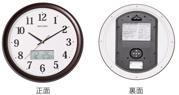 掛け時計 電波時計 温湿度計 カレンダー付き フィットウェーブリブ 