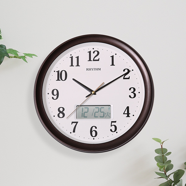 掛け時計 電波時計 温湿度計 カレンダー付き フィットウェーブリブ