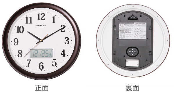 掛け時計 電波時計 温湿度計 カレンダー付き フィットウェーブリブ