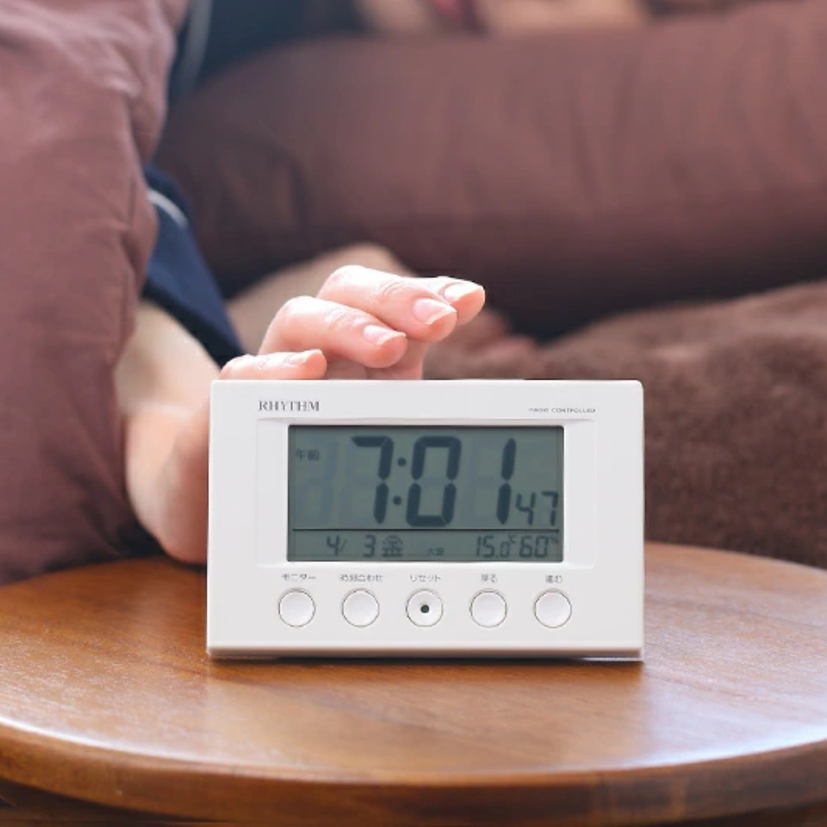 目覚まし時計 電波時計 温湿度計 カレンダー付き フィットウェーブ
