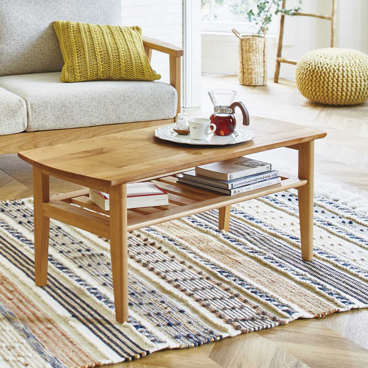 センターテーブル 幅102cm 棚付き 木製 （ 開梱設置 テーブル ロー