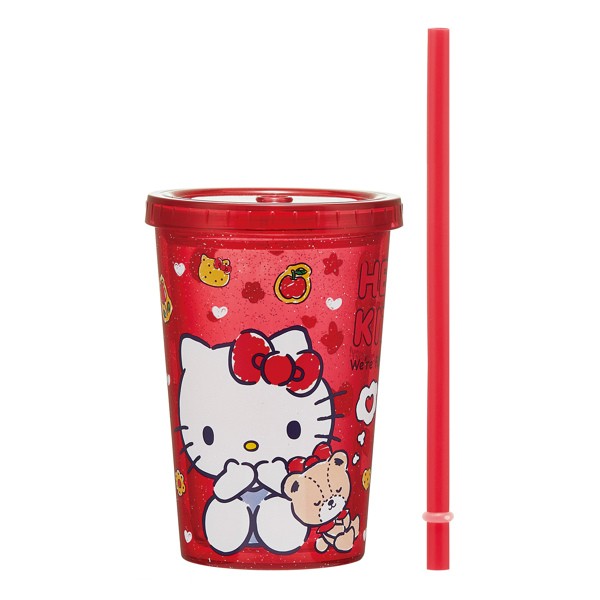 タンブラー ストロー付き 300ml ハローキティ 二層構造 プラスチック製