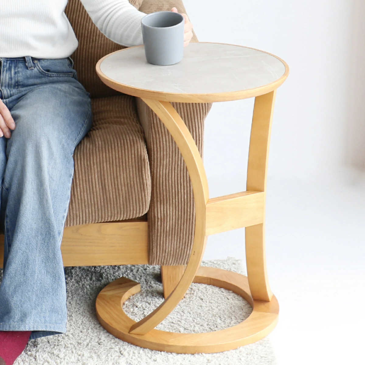 サイドテーブル 高さ56cm 丸型 木製 おしゃれ LOTUS （ ソファテーブル