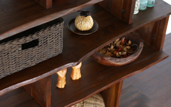 オープンラック ジグザグ 5段 天然木 チーク材 幅105cm （ ラック 収納